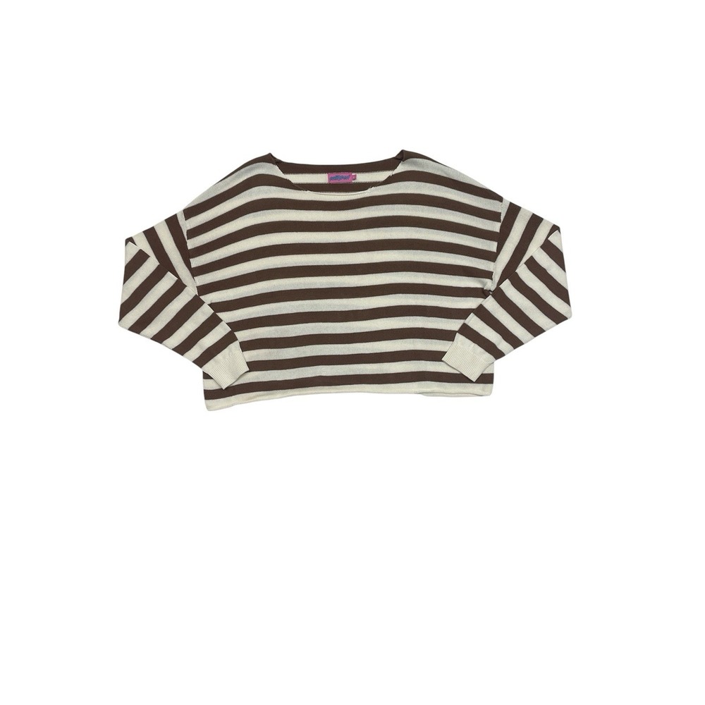 Edikted Size Medium Brown & White Knit Cropped Striped Sweater Top - Picture 3 of 12